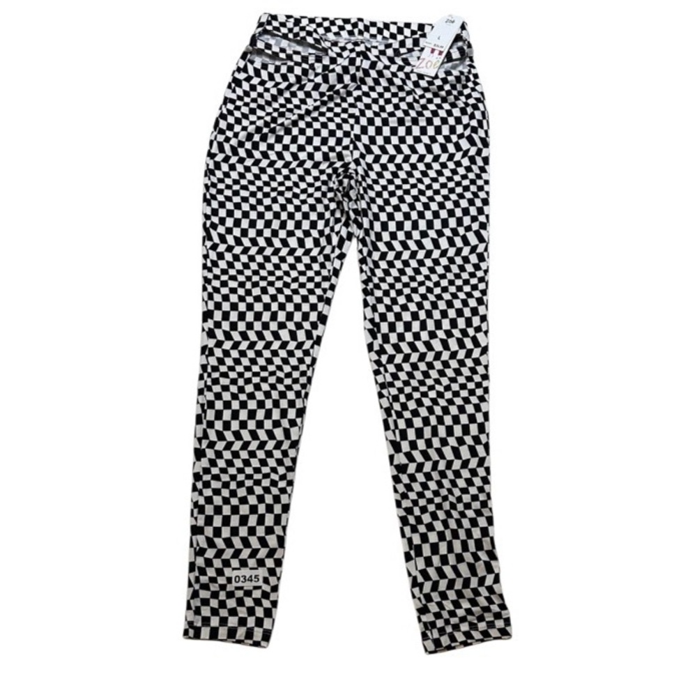 Zoe +Phoebe Black White check Print Women's Large Leggings stylish waist stretch